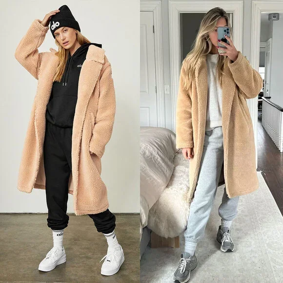 ALO YOGA Oversized Sherpa Trench Coat in Camel Size S - Picture 4 of 16